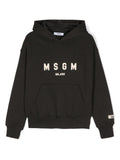 Felpa per bambino MSGM Kids nero con cappuccio e applicazione logo sulla manica – Accessorio premium elegante