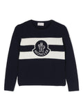Maglione lavorato a maglia con logo ricamato per bambino Moncler Enfant blu con girocollo – Accessorio premium elegante