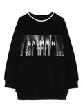 Felpa con stampa per bambino Balmain Kids nero con rifinitura a coste – Accessorio premium elegante