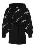 Abito corto con stampa per bambina MSGM Kids nero con cappuccio – Accessorio premium elegante