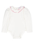 Body con ricamo per neonata Monnalisa bianco con collo con logo – Accessorio premium elegante