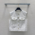 LV 25S Monograw Jacquard Fabric Vest Jacket White Cotton – Accessorio premium elegante