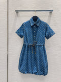 LV 25 Both Muscular Soft Elastic Waist Denim Dress Blue Cotton – Accessorio premium elegante