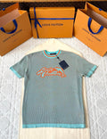 LV 25  Dolphin Jacquard Short Sleeve  Shirt Blue Sweater Knit – Accessorio premium elegante