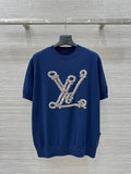 LV 25 Button Rope Jacquard Knitted T-Shirt Blue Wool Polyester – Accessorio premium elegante