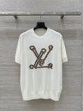 LV 25 Button Rope Jacquard Knitted T-Shirt White Wool Polyester – Accessorio premium elegante