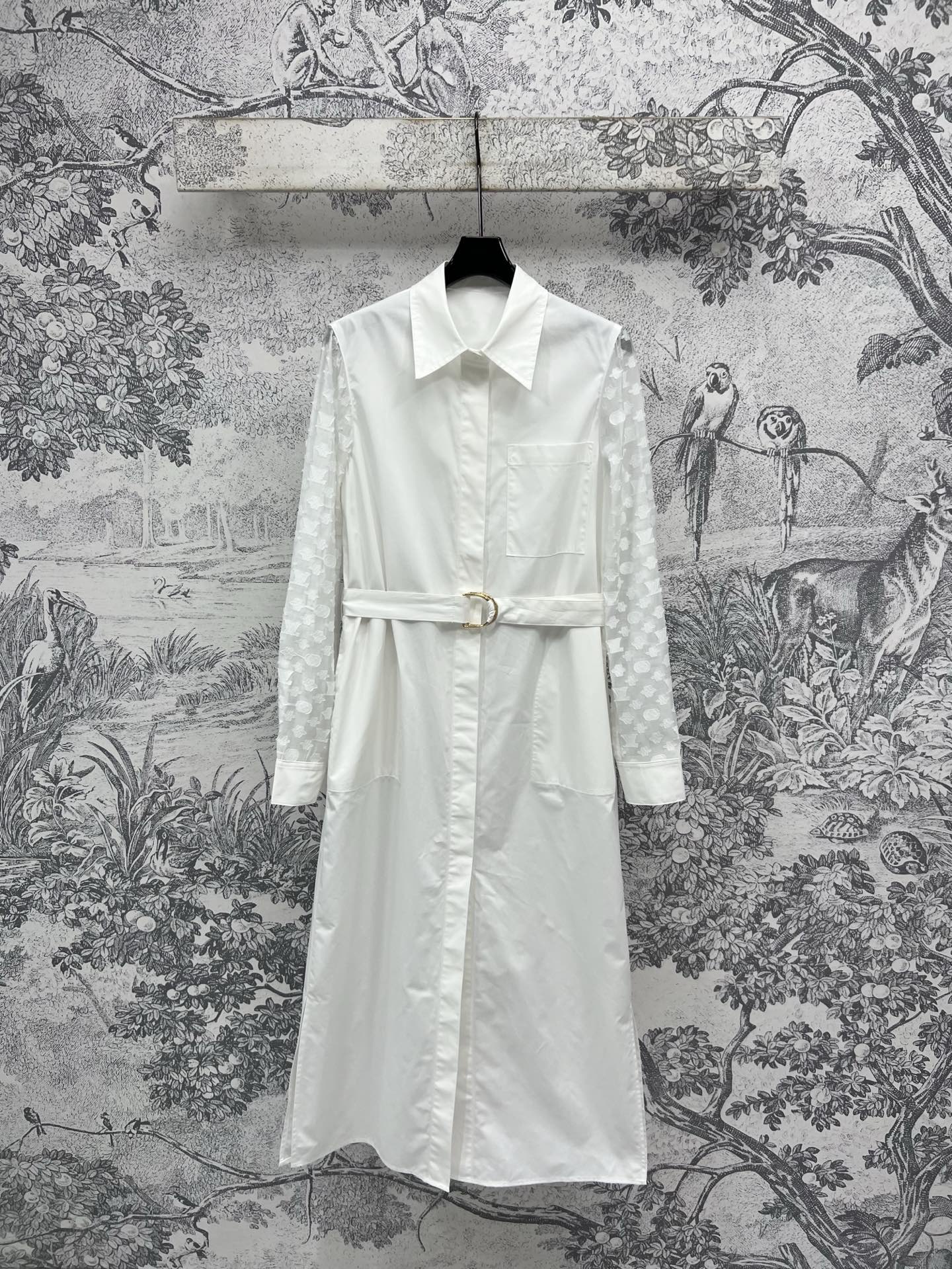 LV 25 Splicing Perspective Jacquard Monogram Sleeve Dress White Cotton – Accessorio premium elegante