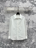 LV 25 Splicing Perspective Jacquard Monogram Sleeve Shirt White Cotton – Accessorio premium elegante