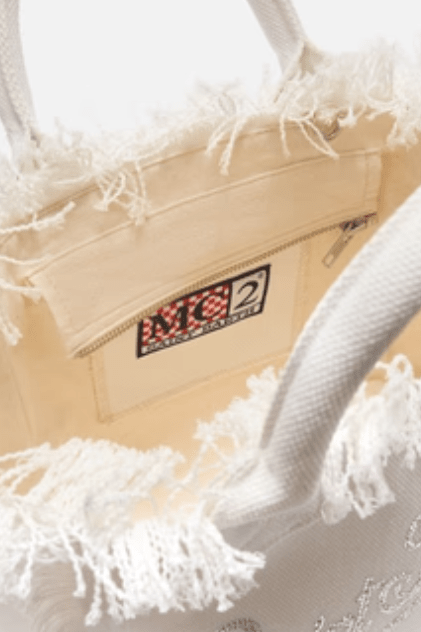 Borsa Colette in canvas di cotone bianca con logo strass
