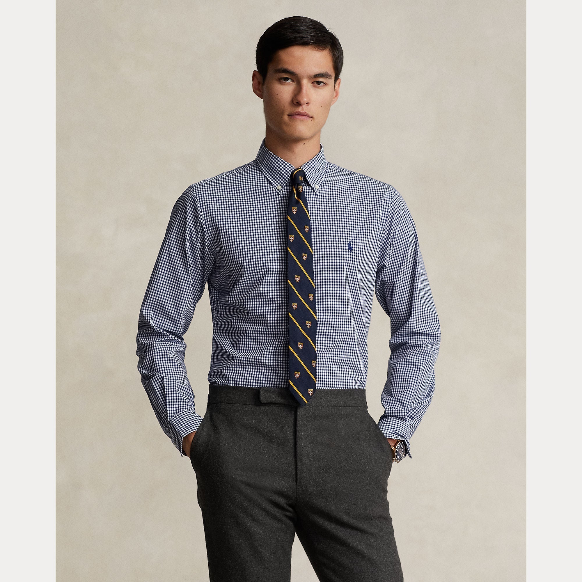 CUSTOM FIT GINGHAM STRETCH POPLIN SHIRT – Accessorio premium elegante