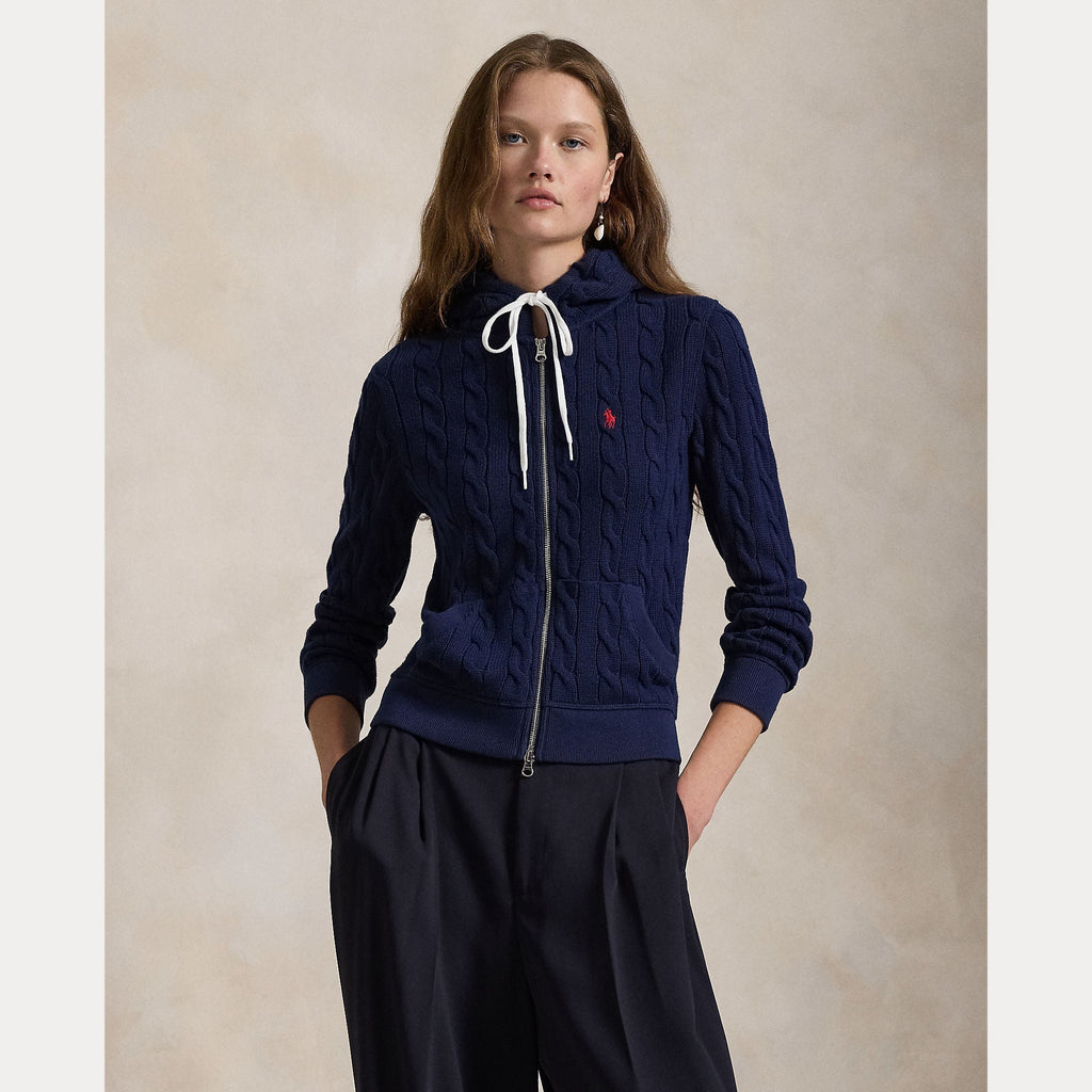 CABLE-KNIT COTTON FULL-ZIP HOODIE – Accessorio premium elegante