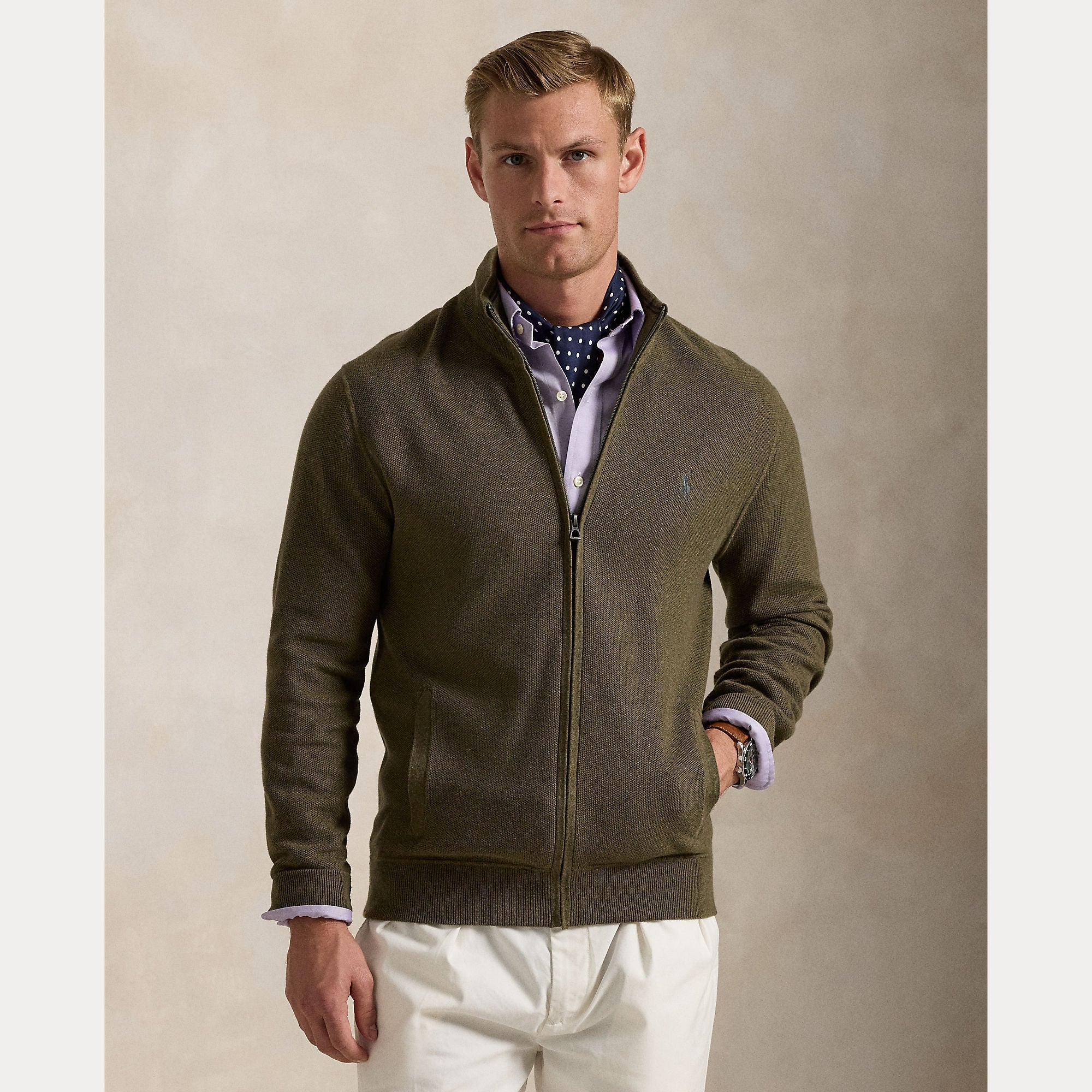 MESH-KNIT COTTON FULL-ZIP SWEATER – Accessorio premium elegante