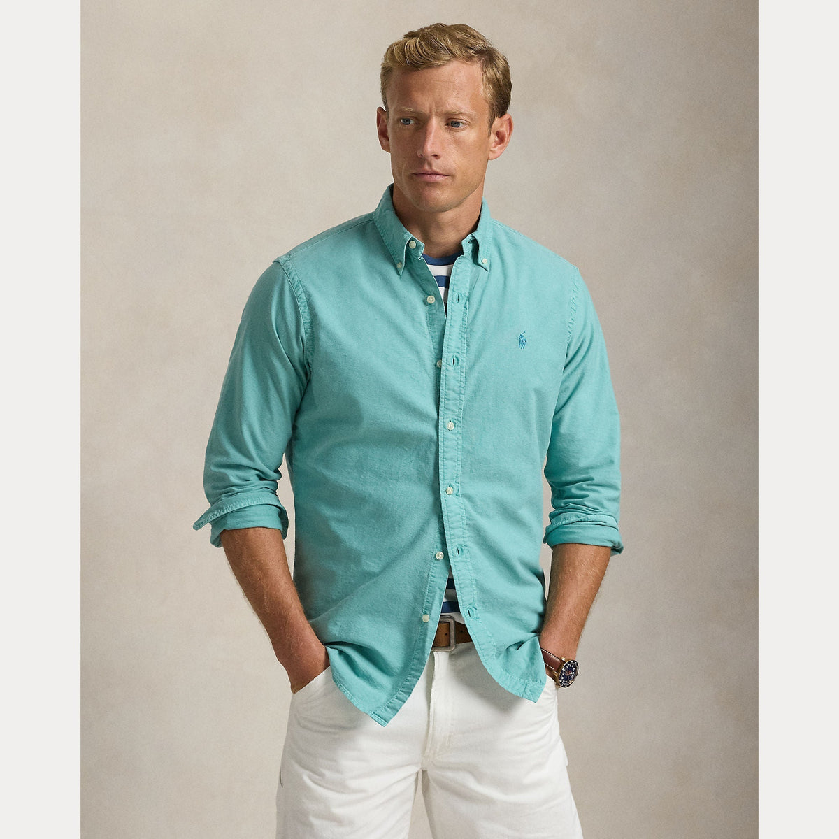 CUSTOM FIT GARMENT-DYED OXFORD SHIRT – Accessorio premium elegante