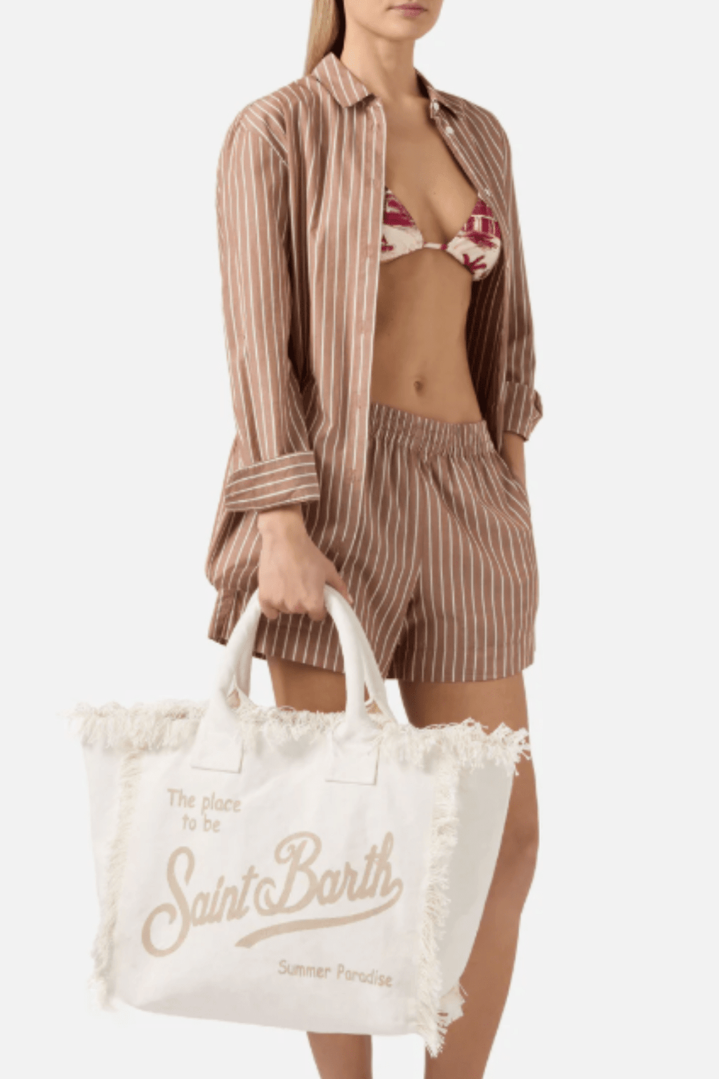 Borsa Vanity in canvas panna con logo beige